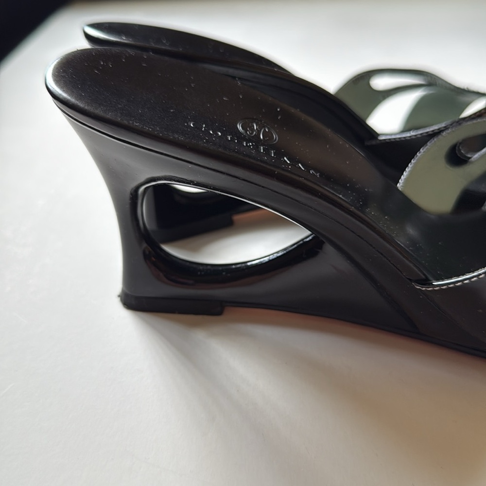 Cole Haan Black Patent Wedge Sandals 9 - Picture 2 of 8